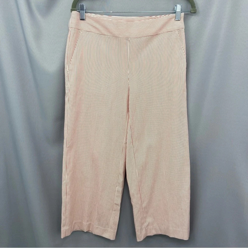 NWT Loft Red White Striped Cropped Wide Leg Flat Front Pants Size 0 Nautical - Picture 1 of 7